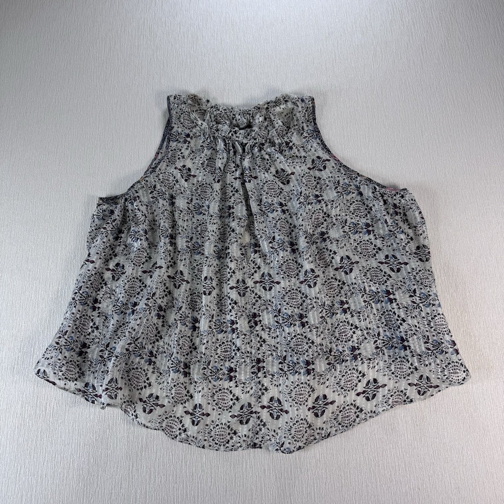 Isabel Marant Women Silk Floral Geometric Top Keyhole Neckline Lightweight